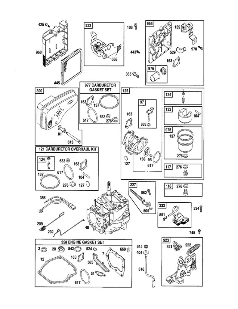 Short Block/Carburetor/Gasket Set Diagram and Parts List for 122T02-0824-EA  Briggs and Stratton Engine